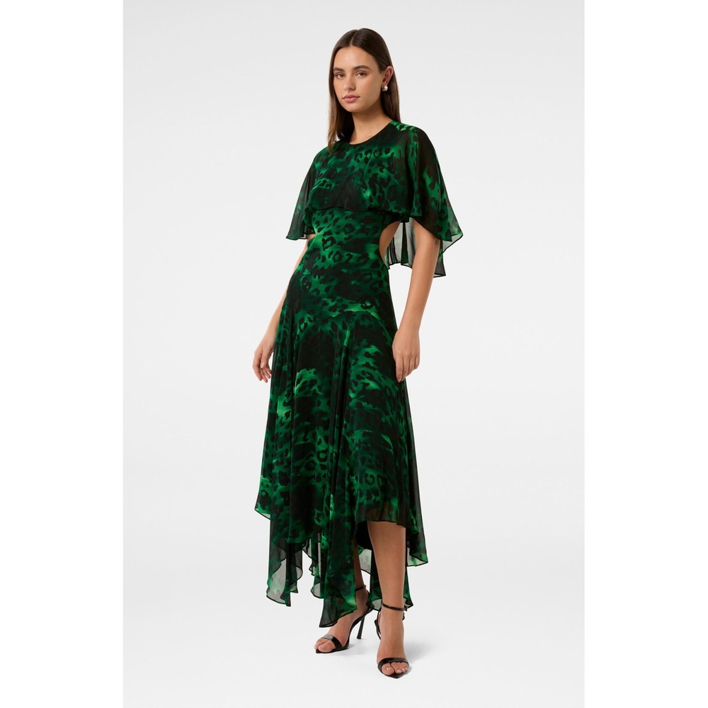 Ever New Otis Green Emerald Leopard Print Hanky Hem Maxi Dress